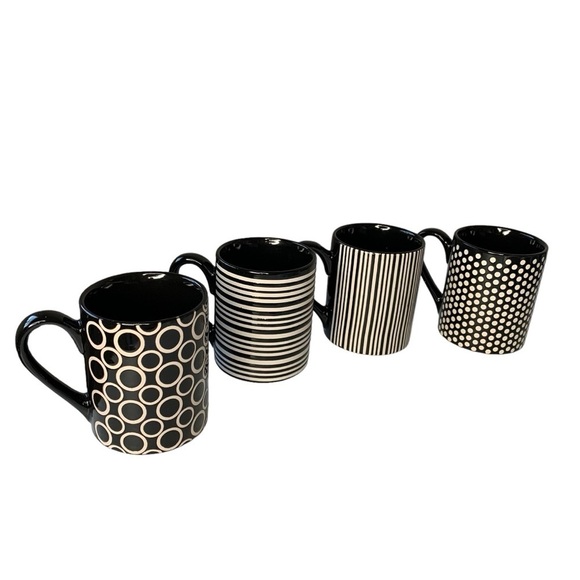 Food Network black and white multi patterned coffee mugs. 4” height. - Picture 3 of 8